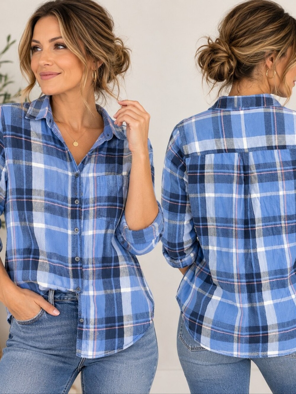 Old Navy Classic Shirt Size S Blue Plaid Coastal Casual Preppy Button Down